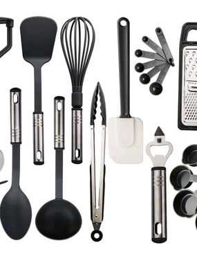 Kitchen Utensil Set - 15-Piece Black and Stainless Steel Home Kitchen Tools
